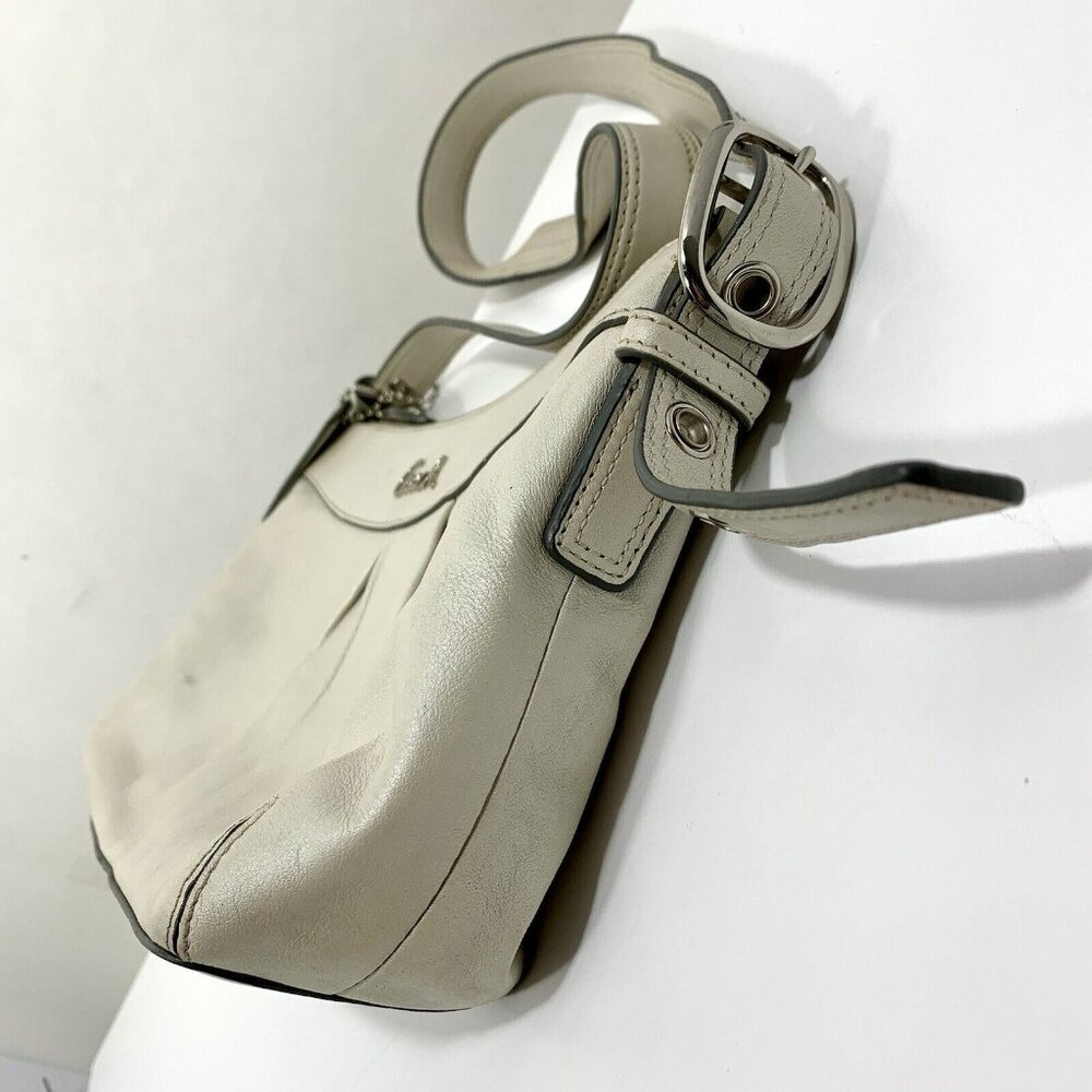 COACH Ashley 2012 Leather SHIMMERY Platinum White Crossbody BUCKLE STRAP F15512 - Picture 3 of 16